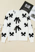 Ribbon Tie Front Bow Jacquard Knit Cardigan